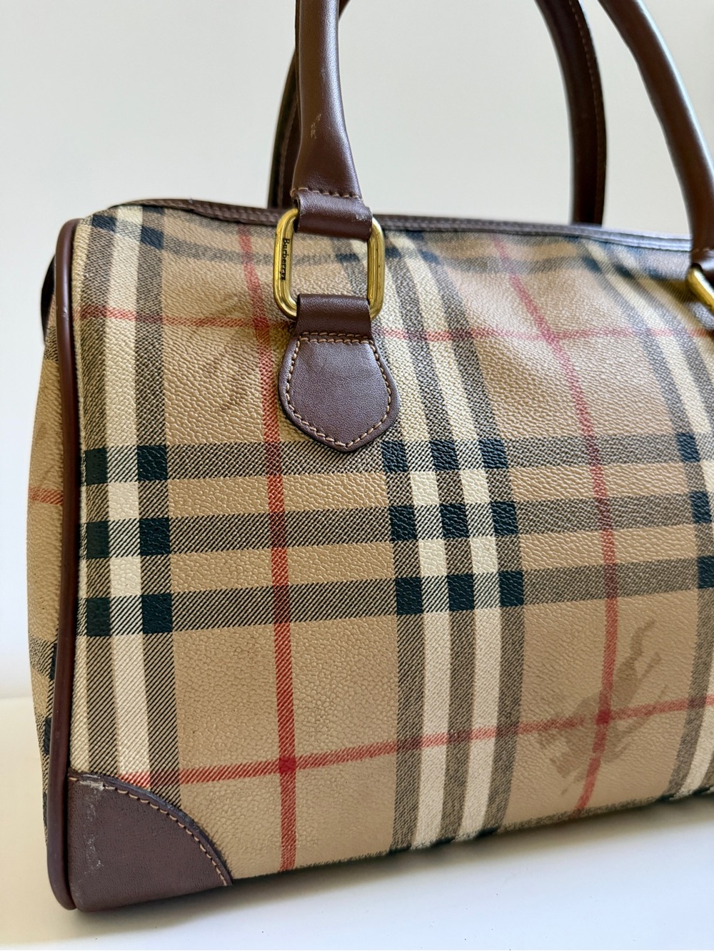 Authentic Vintage 80s / 90s Burberrys London Nova Check Boston Satchel Bag - Picture 5 of 14
